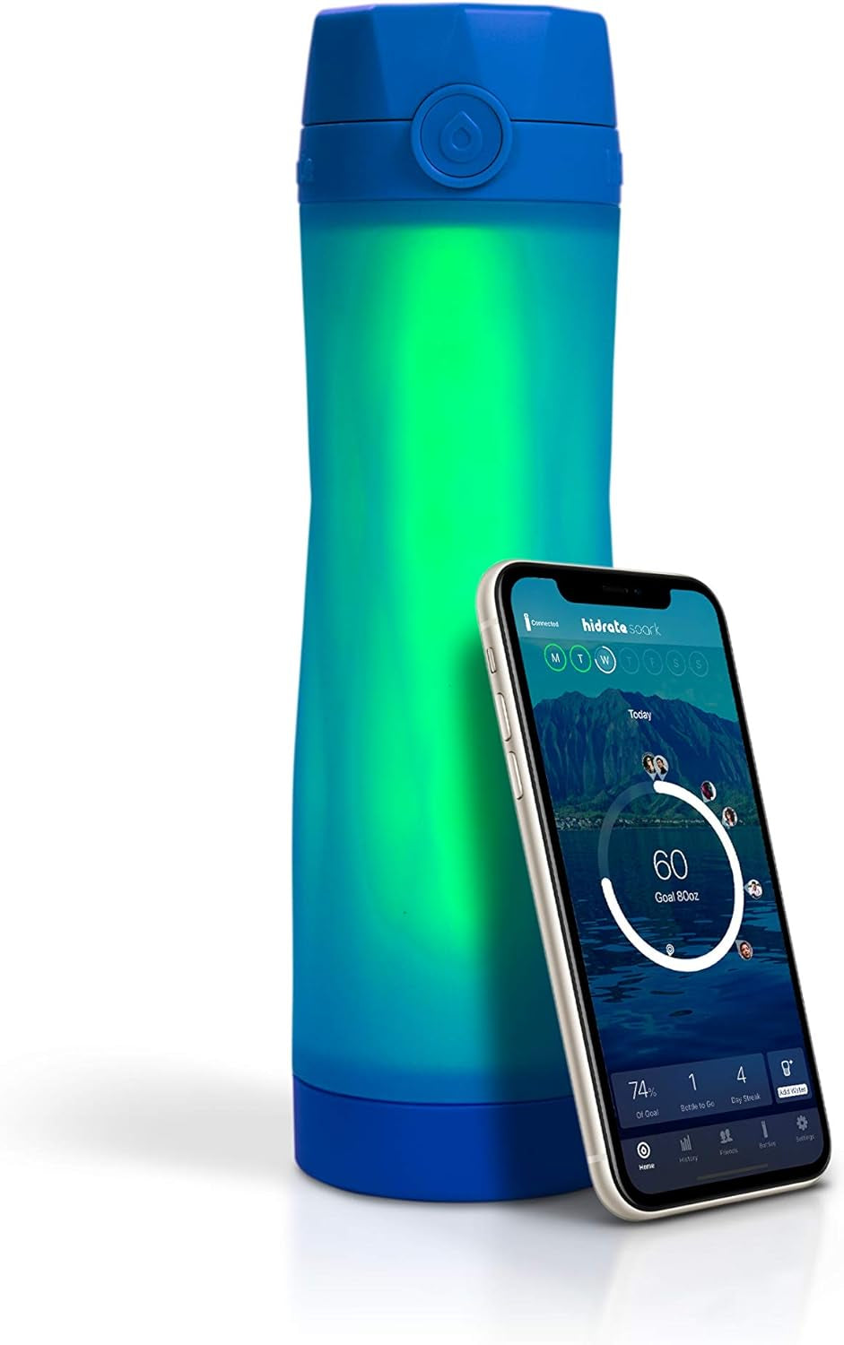 3 Smart Water Bottle, Tracks Water Intake and Glows to Remind You to Stay Hydrated, BPA Free, 20 Oz, Royal Blue